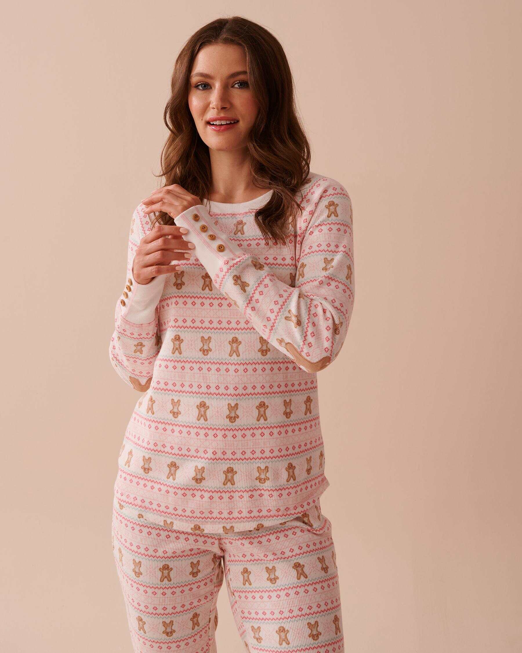 Gingerbread Print Waffle Knit Long Sleeve Shirt