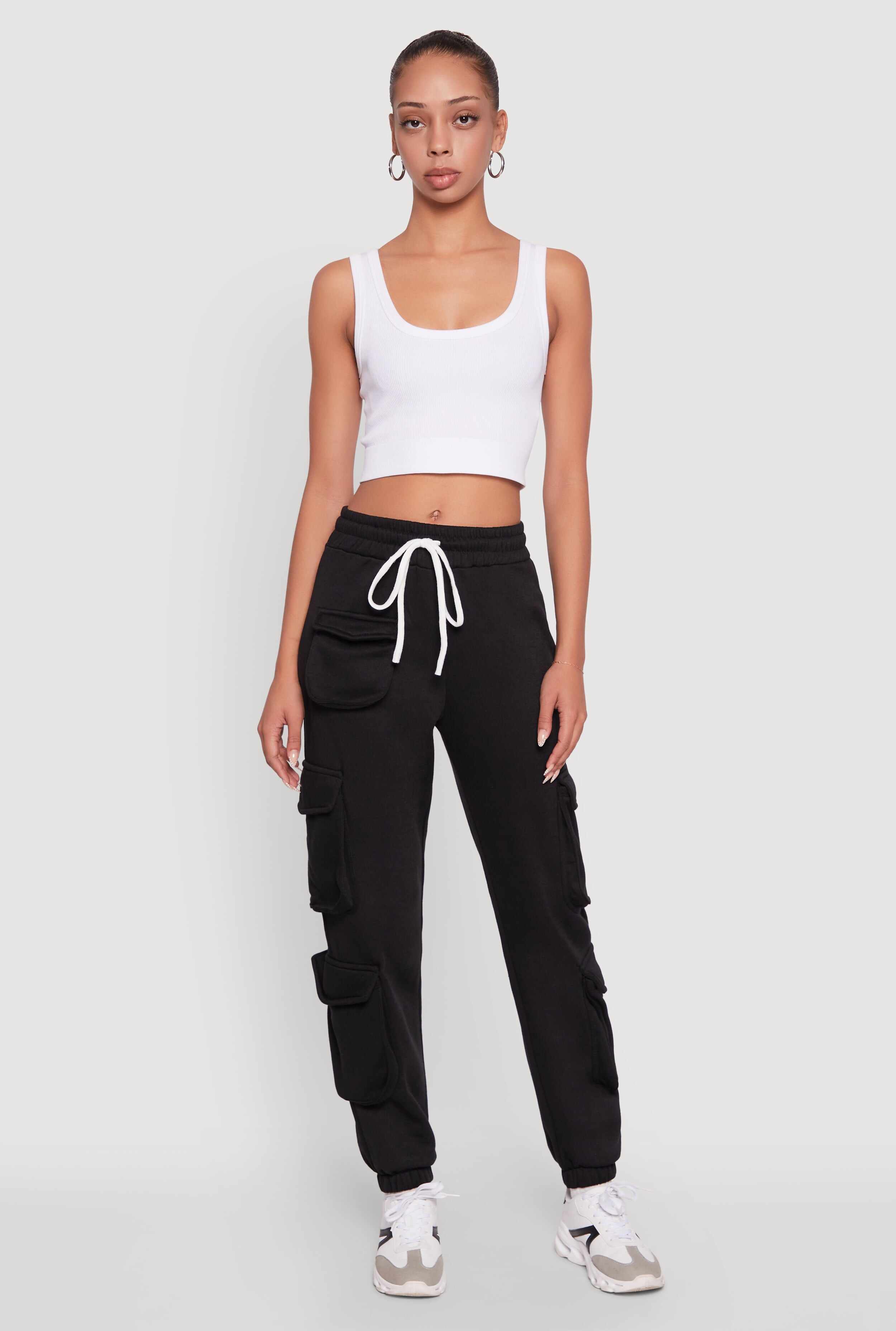 Fleece Drawstring Waist Cargo Joggers