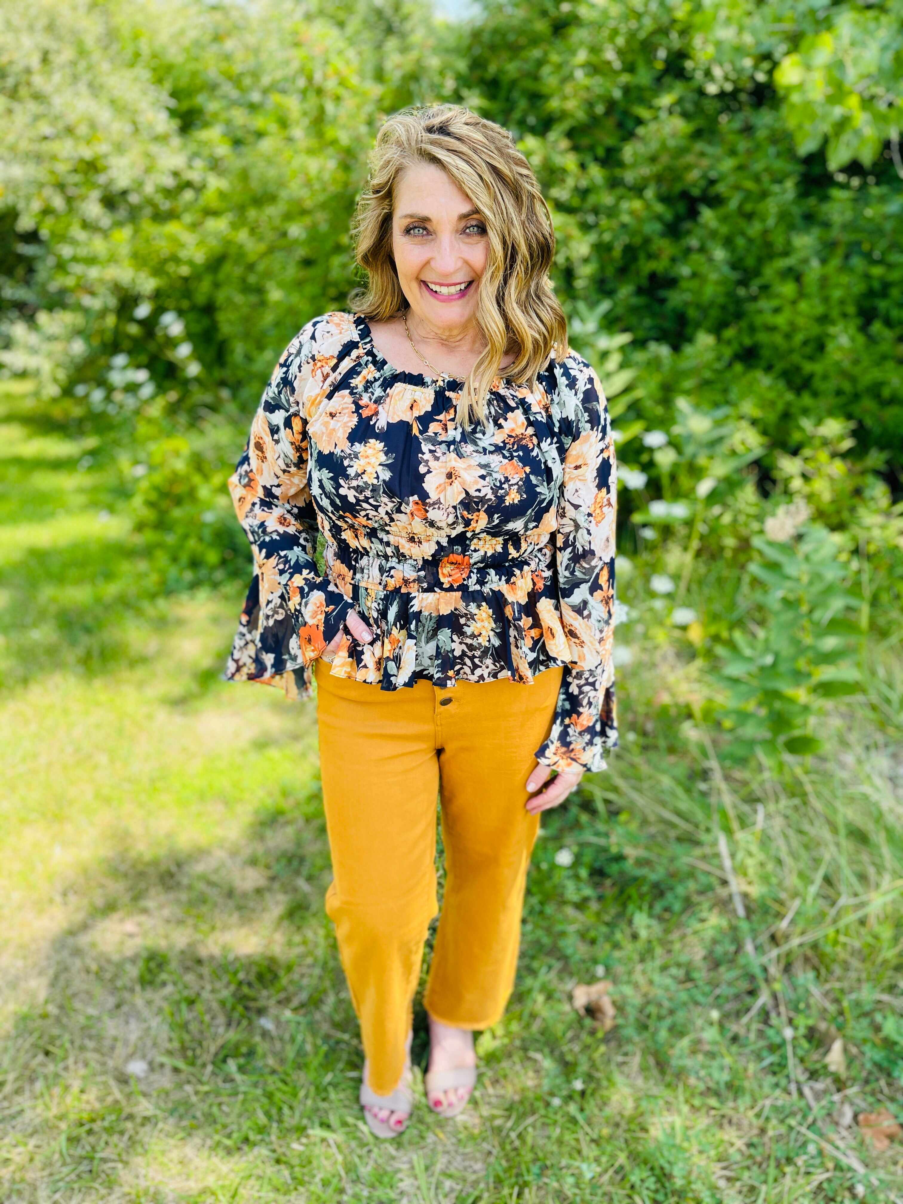 Plus/Reg Far And Wide Leg Mustard Jeans