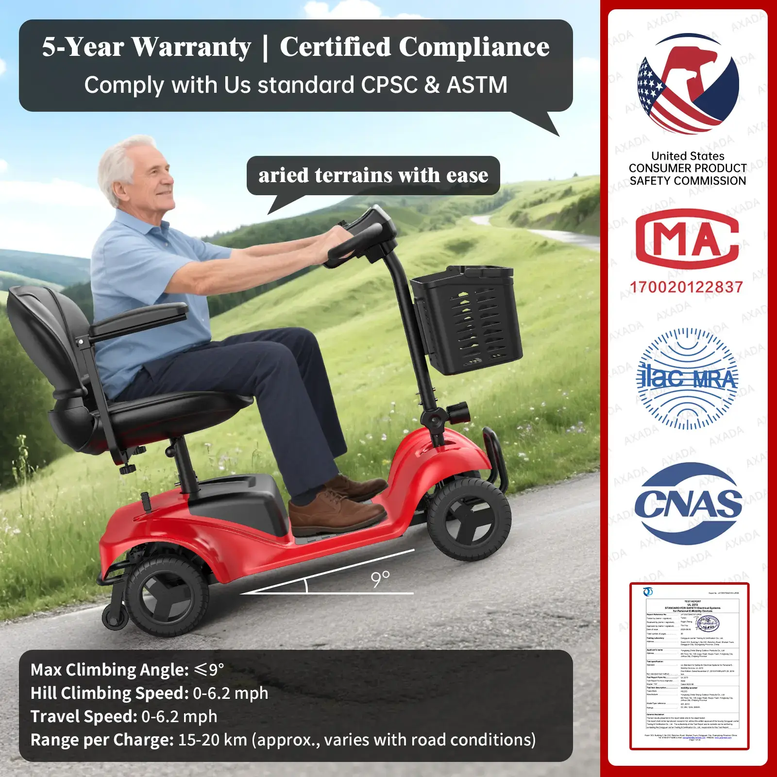 4 Wheel Mobility Scooter for Seniors&Adults- 25 Miles Range, Foldable Powered Electric Wheelchair Device w/600WH Battery,Only 8 lb Weight, Dual Basket, 300 lb Capacity, Compact,Red