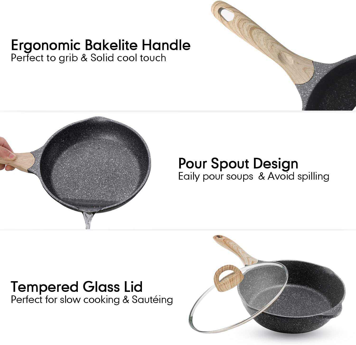 Pots and Pans Set Nonstick 20PCS, Granite Coating Cookware Sets Induction Compatible with Frying Pan, Saucepan, Saut Pan, Grill Pan, Cooking Pots, PFOA Free, (Grey, 20pcs Cookware Set)