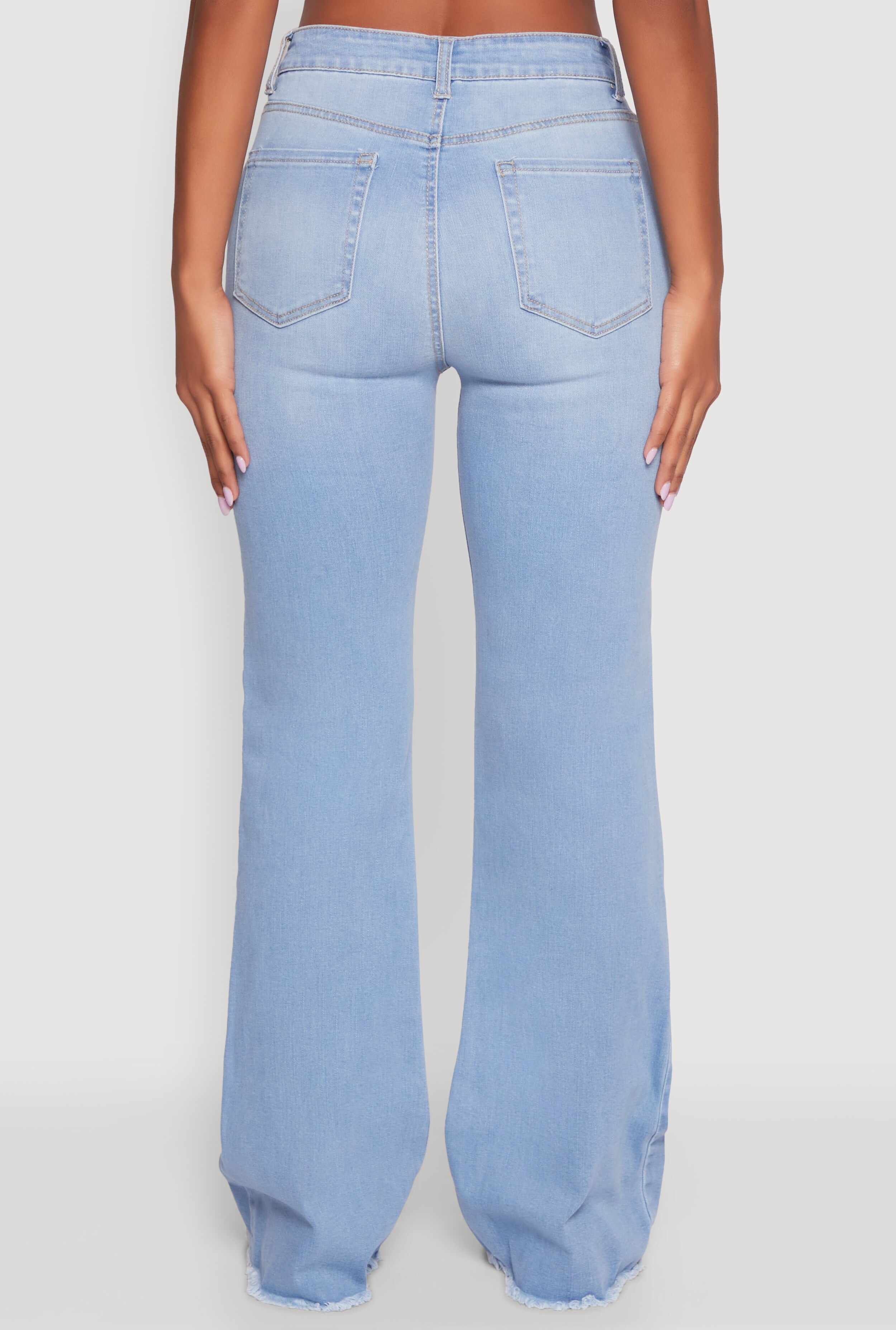 WAX Whiskered Mid Rise Frayed Hem Flare Jeans