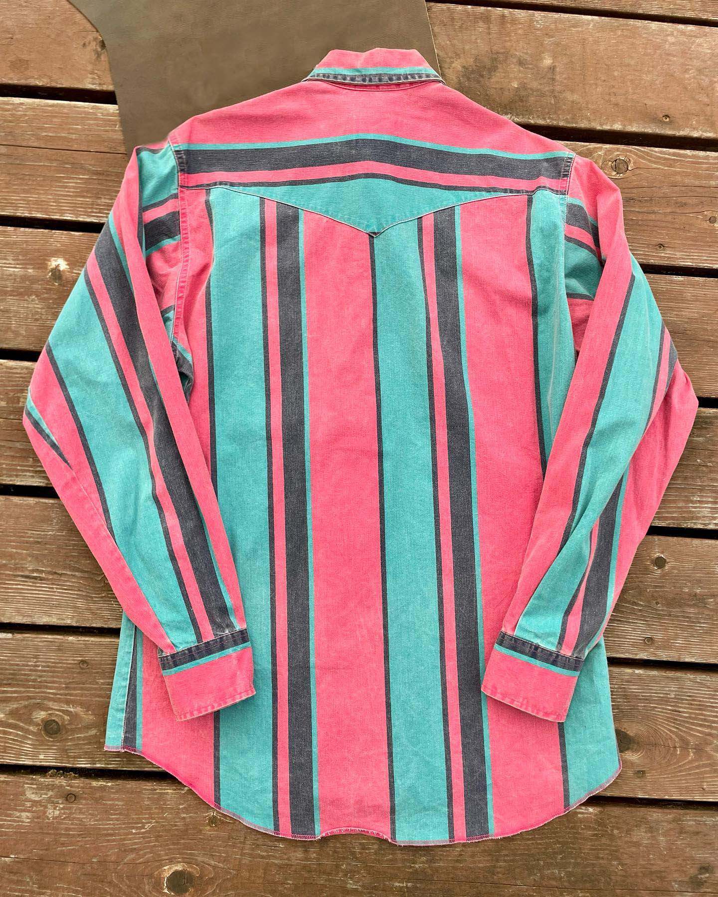 Men's Fashion Western Red Green Striped Long Sleeve Shirt