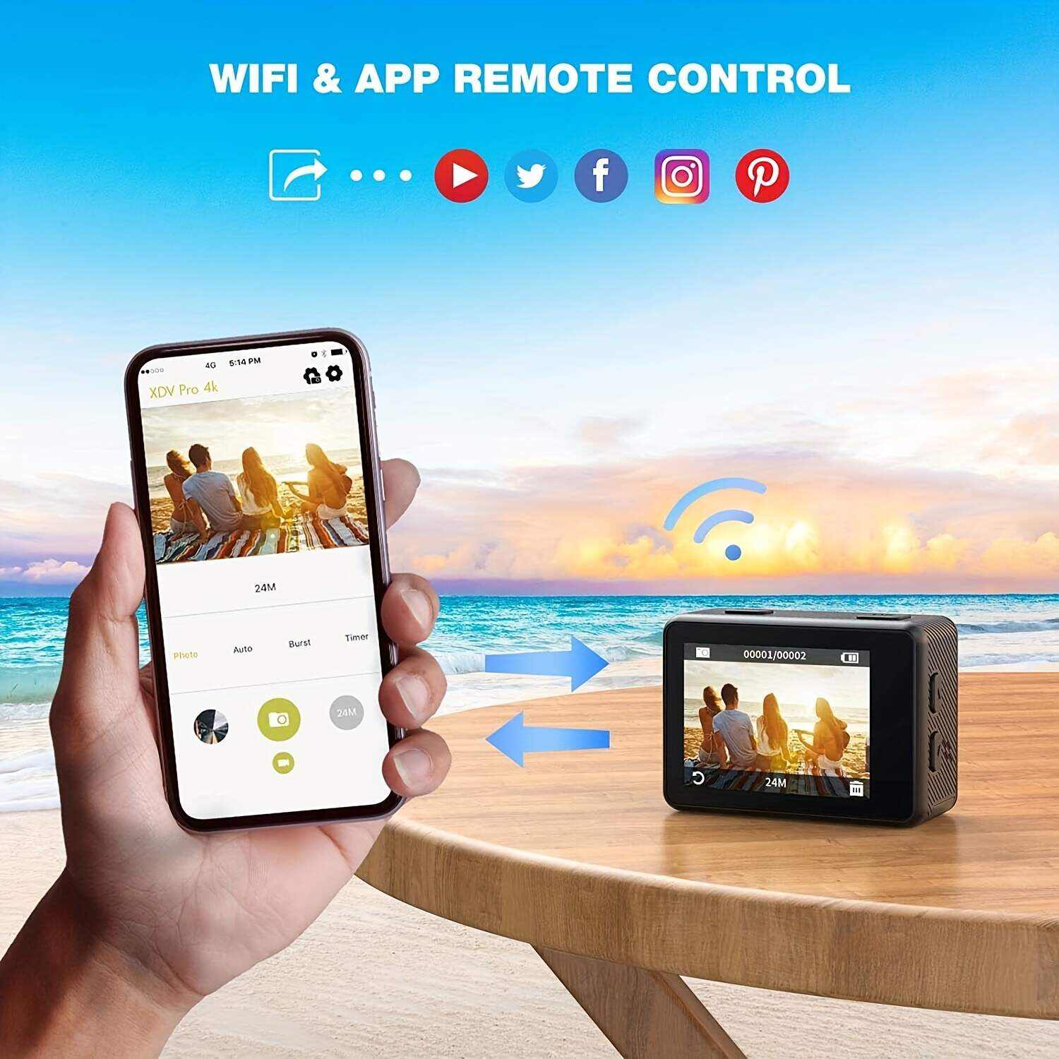 4K/60fps Touch Screen Hd Screen 170 Degree Wide Angle Unwaterproof 1181.1inch WiFi Action Camera With Remote Control Max Support 128GB Memory Card (not Included Sd Card )