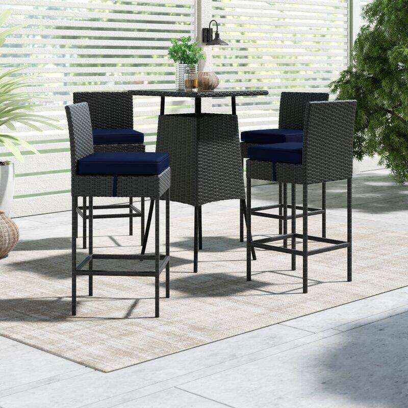 Tripp Square 4 - Person 31.5'' Long Bar Height Dining Set with Cushions