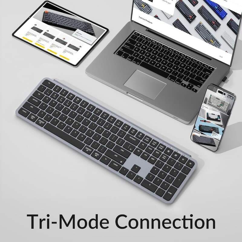 B6 Pro UltraThin Wireless Keyboard FullSize ZMK with Numeric Keypad Quiet Typing 2.4 GHz Bluetooth 5.2 Wired Connection Long Battery Life Compatible with Mac Windows Linux Space Gray