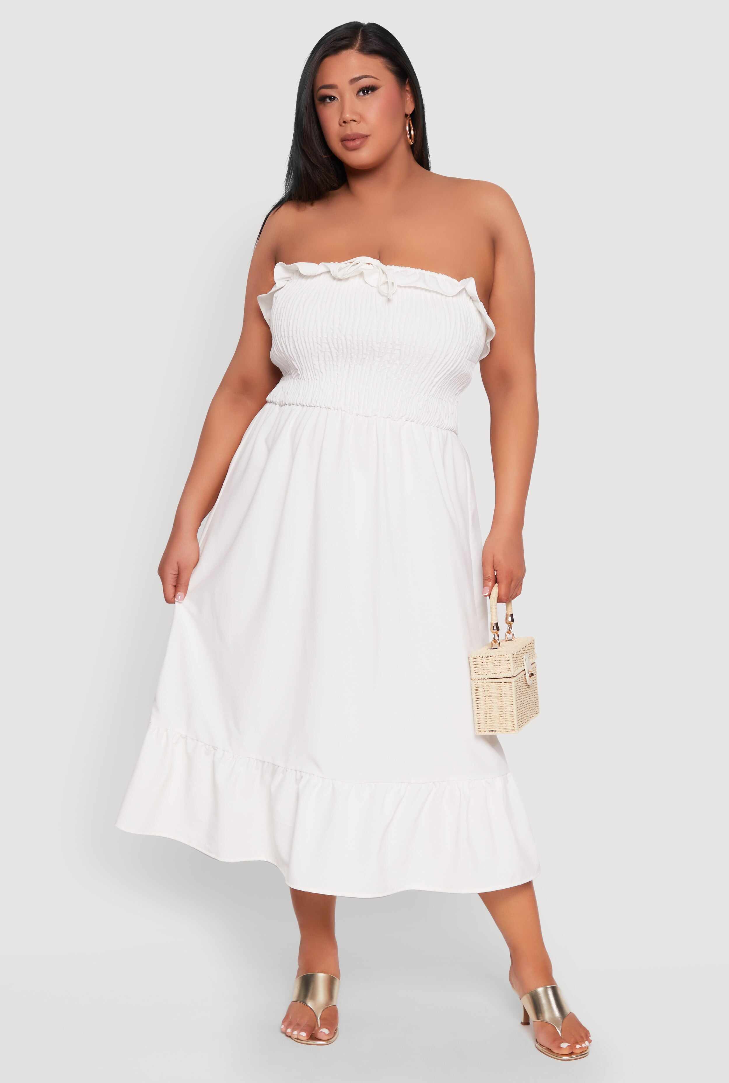 Plus Size Ruffle Trim Tiered Midi Dress