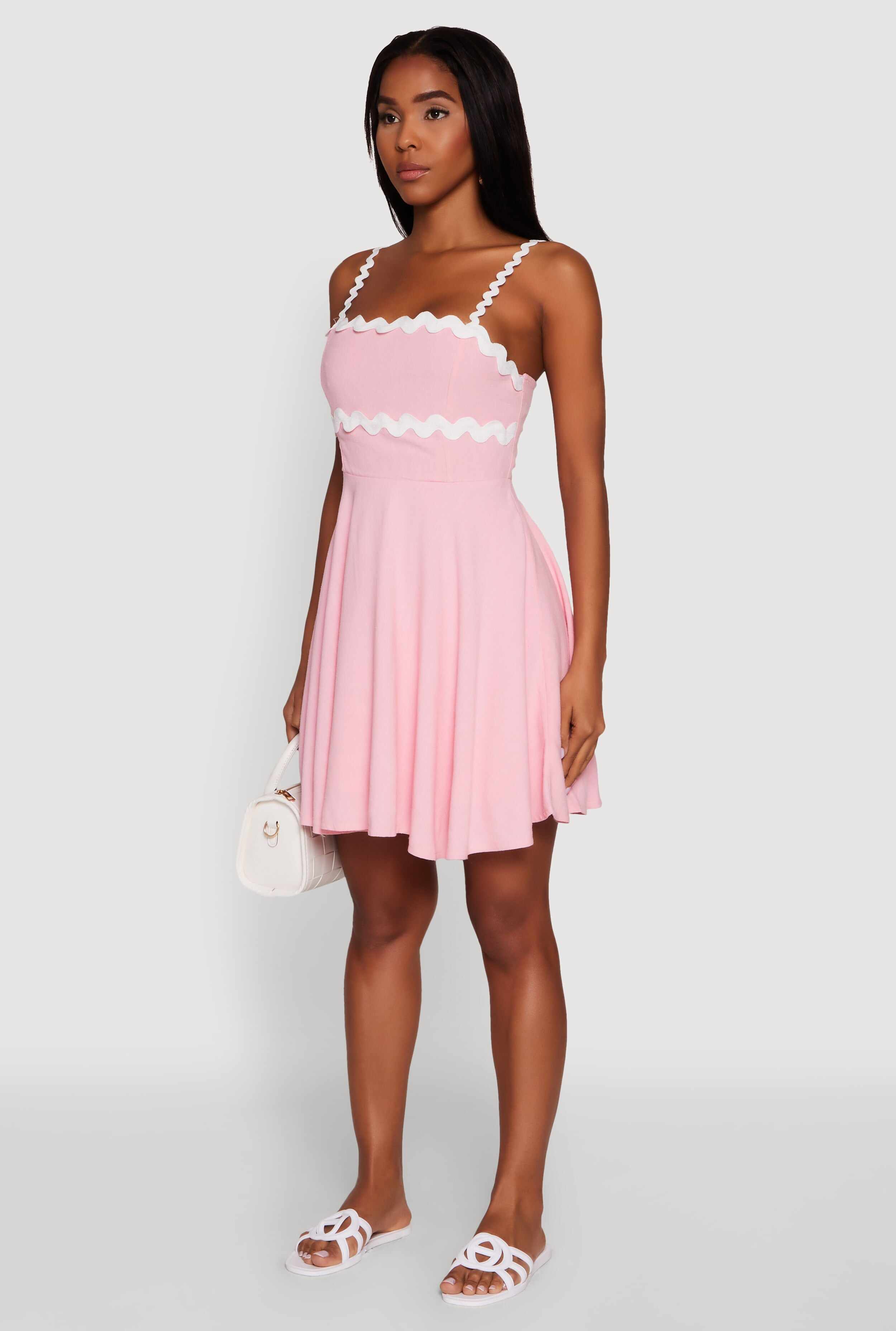 Iris Wavy Contrast Trim Square Neck Mini Dress
