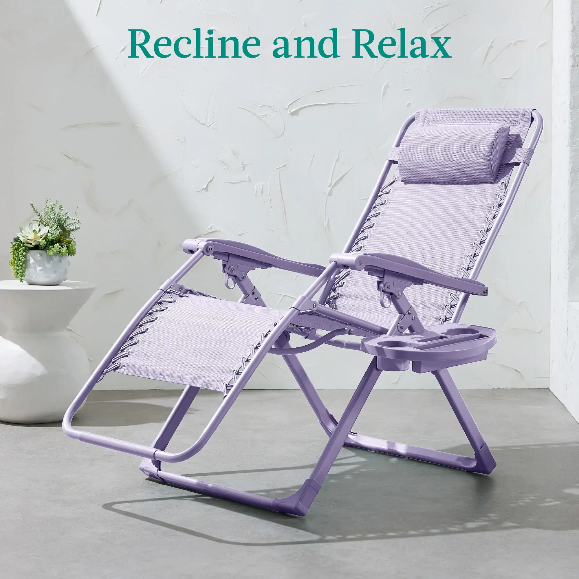 Monochromatic Zero Gravity Chair, Folding Patio Recliner w/Side Tray, Headrest