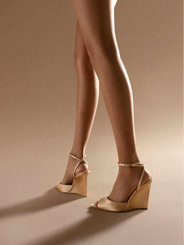 Luxury Satin Wedge Sandal with Crystal Buckle