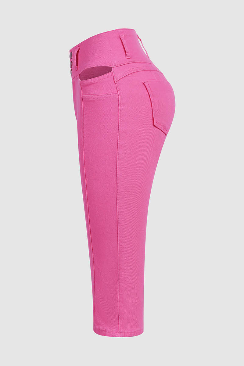 Spring Sale🔥Solid Cut Out Waist Skinny High Waist Capri Jeans