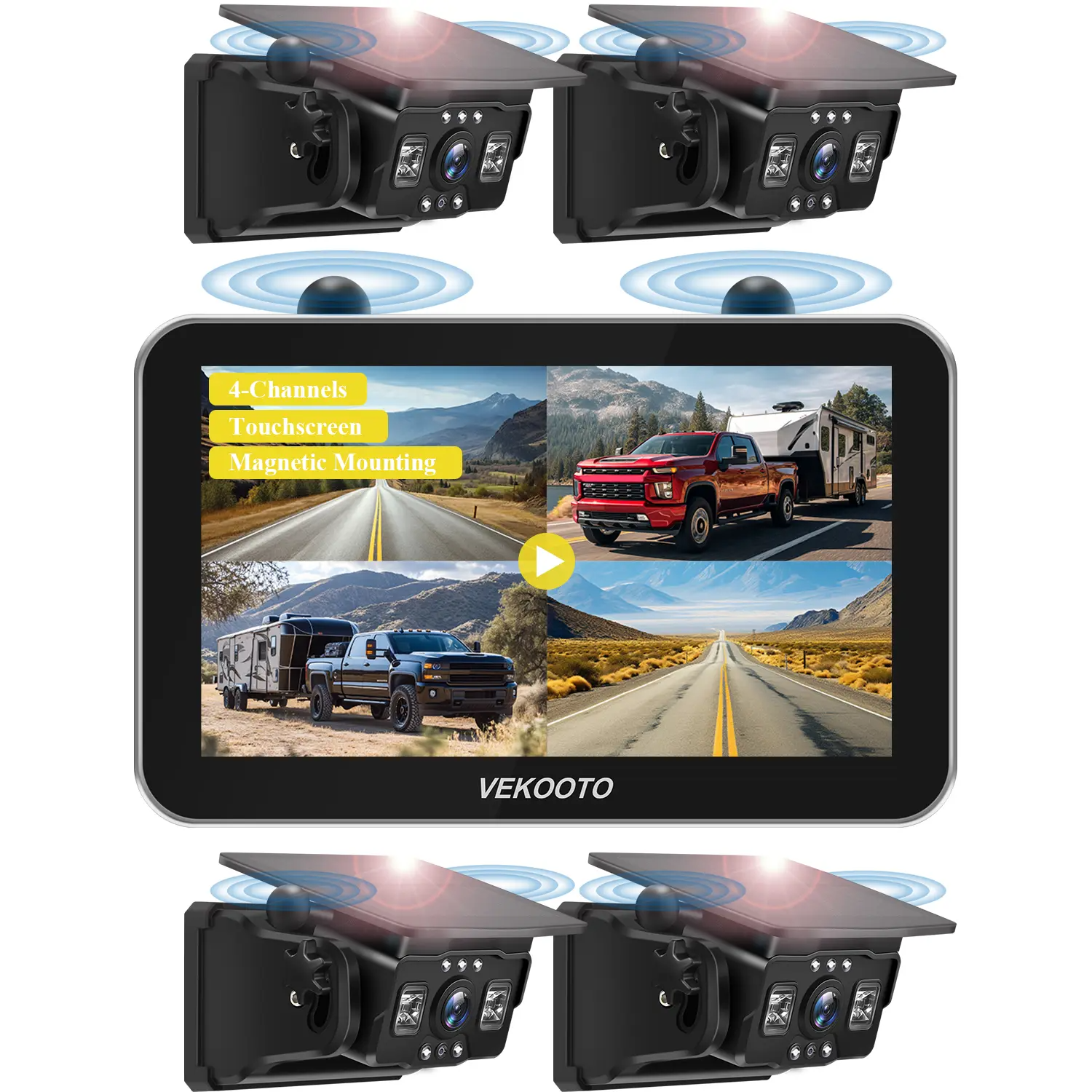 Magnetic Solar Wireless Backup Camera 7'' IPS Touchscreen Monitor HD1080P No Wiring Rechargeable Camera for RV Trailer Camper Car Blind Spot Truck Automotive Backup Camera for Truck IP69 Waterproof IR Night Vision SummerVibes farmer