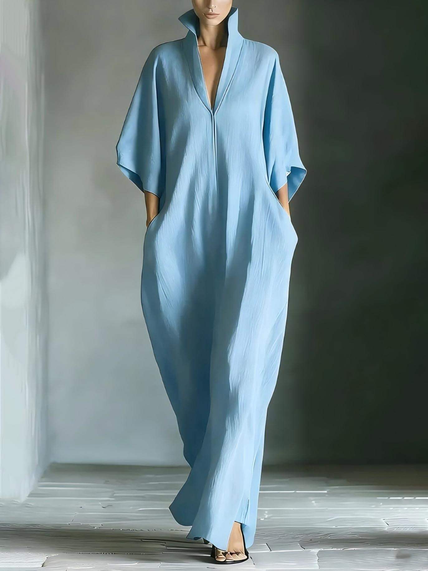 Elegant High-Neck Batwing Sleeve Maxi Dress