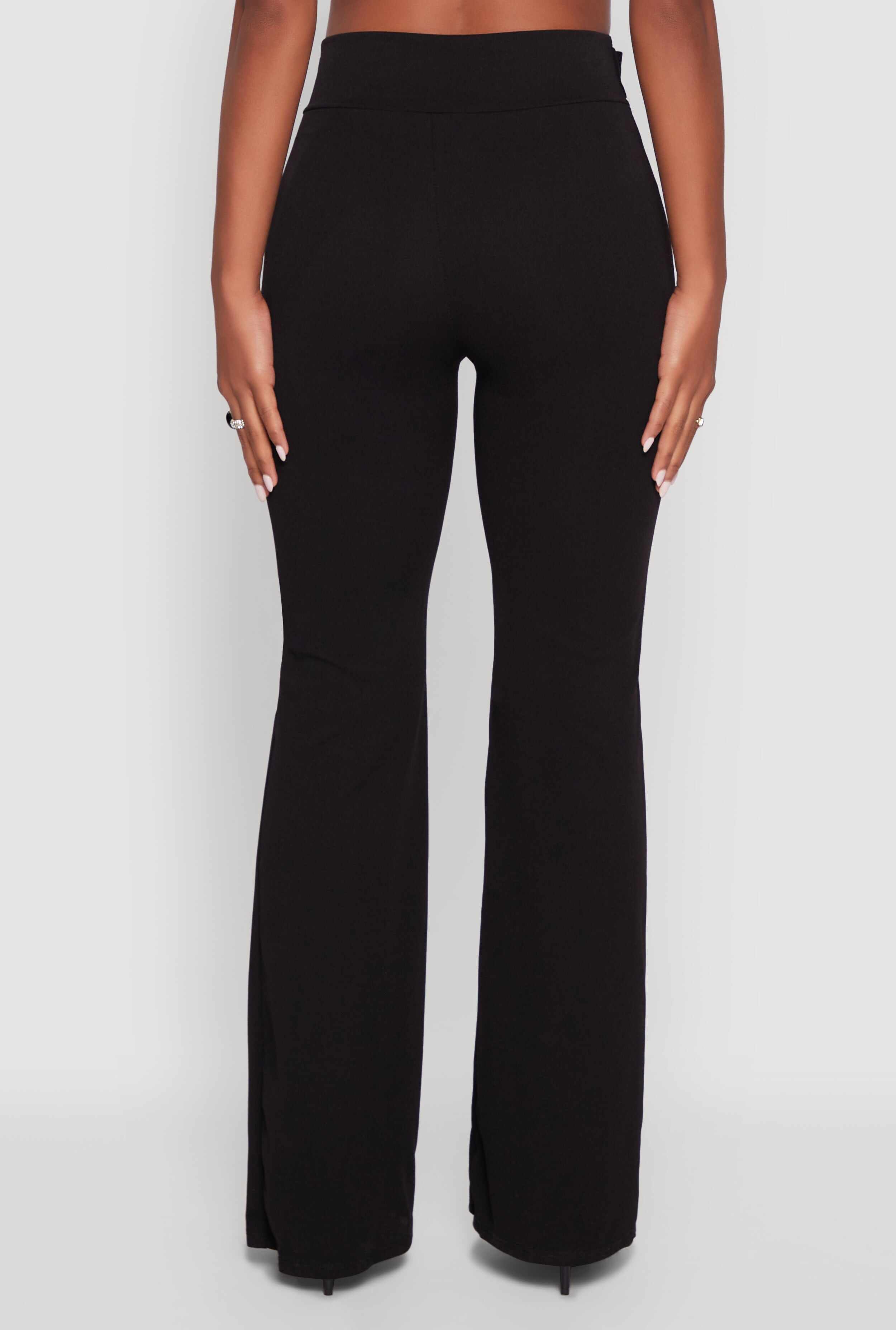 High Waisted Crepe Knit Tie Front Dress Pants