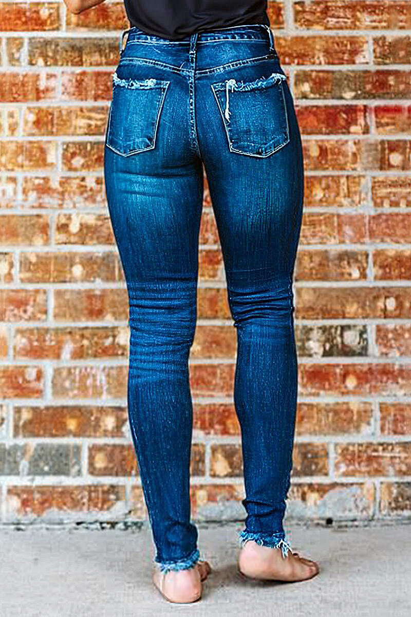 Wash Raw Hem High Rise Stretchy Skinny Jeans