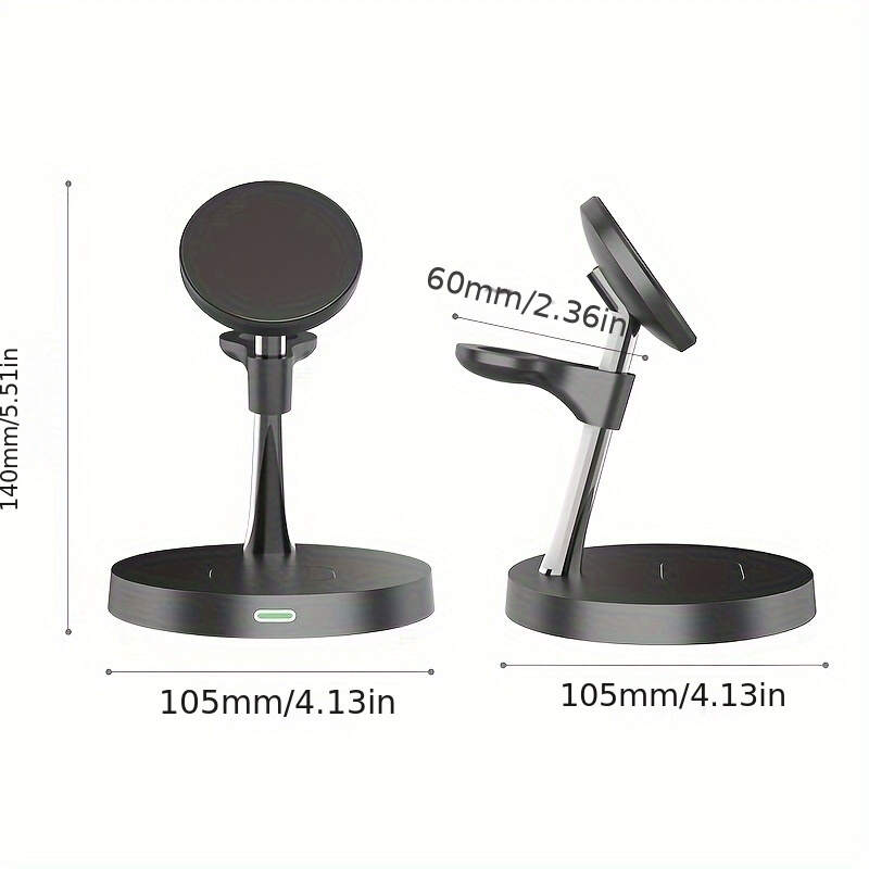 [Qi Wireless Charger] Qi 15W Magnetic 3 In 1 Wireless Charger Stand | Fast Charging Dock Station For iPhone 15 14 13 12, iWatch 9 8 7, Phone S24 S23 S22 And Galaxy Watch 6 5 With 3 Level Night Light