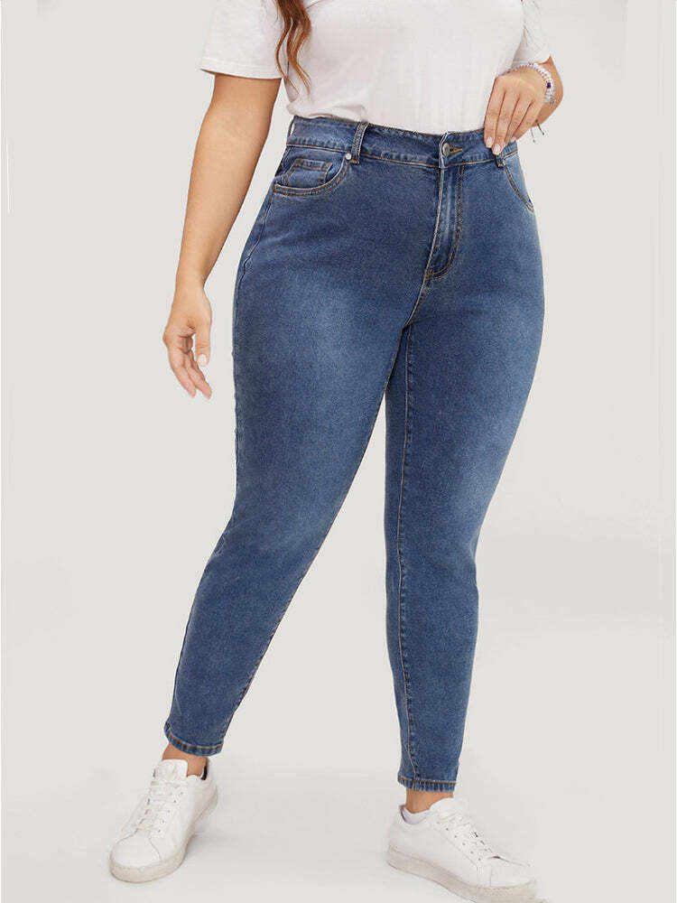 Skinny Very Stretchy High Rise  Medium Wash Ankle Jeans