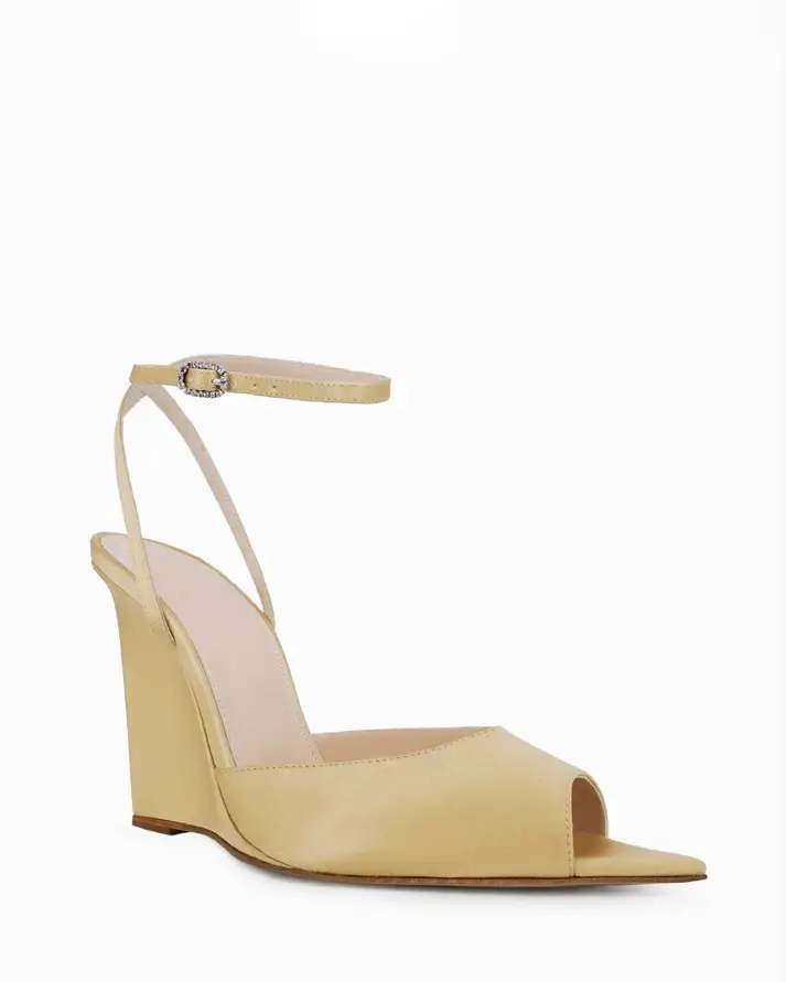 Luxury Satin Wedge Sandal with Crystal Buckle