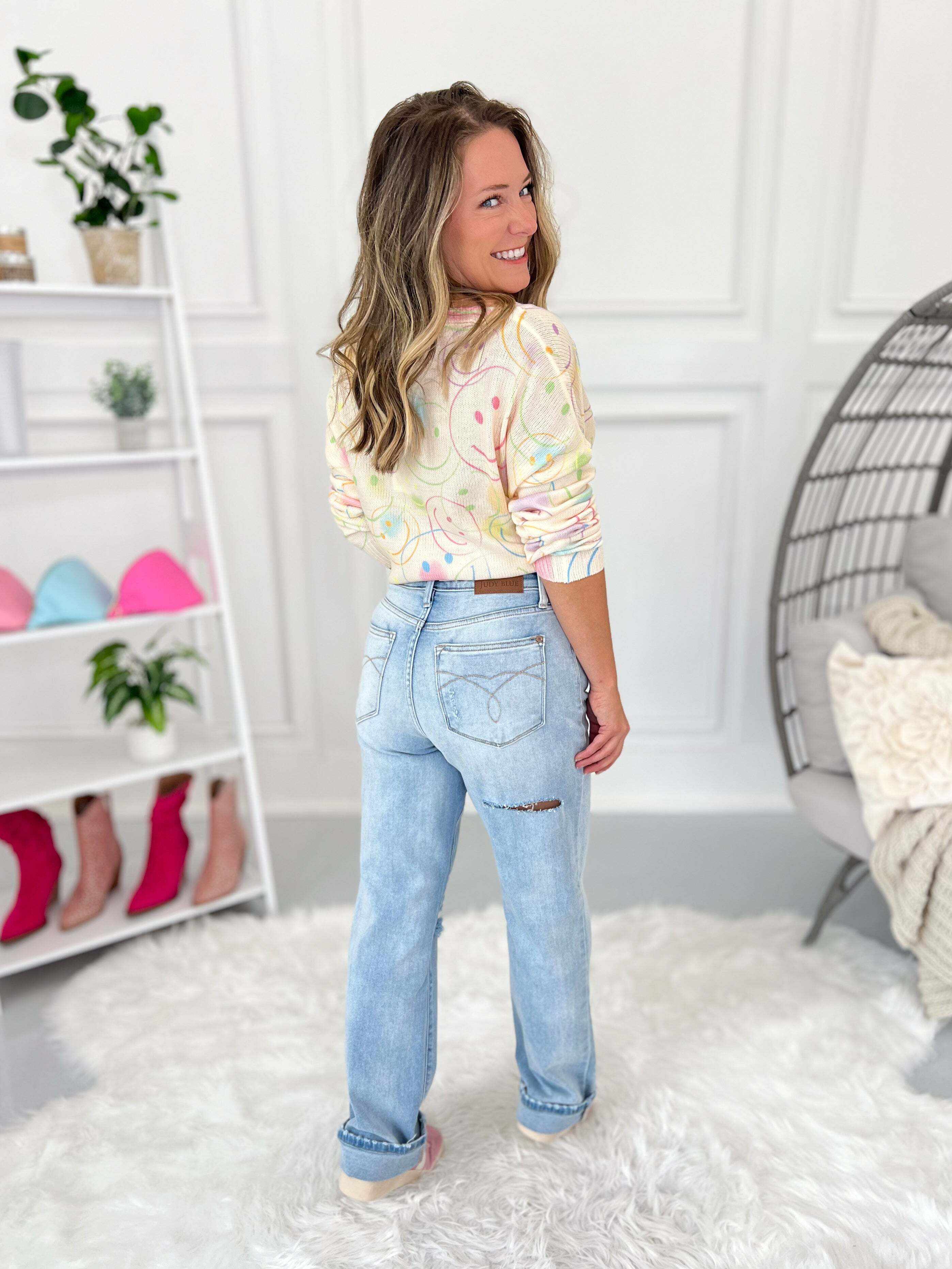 Back And Forth - Christmas 90's Destroyed Straight Leg Jeans - Final Sale