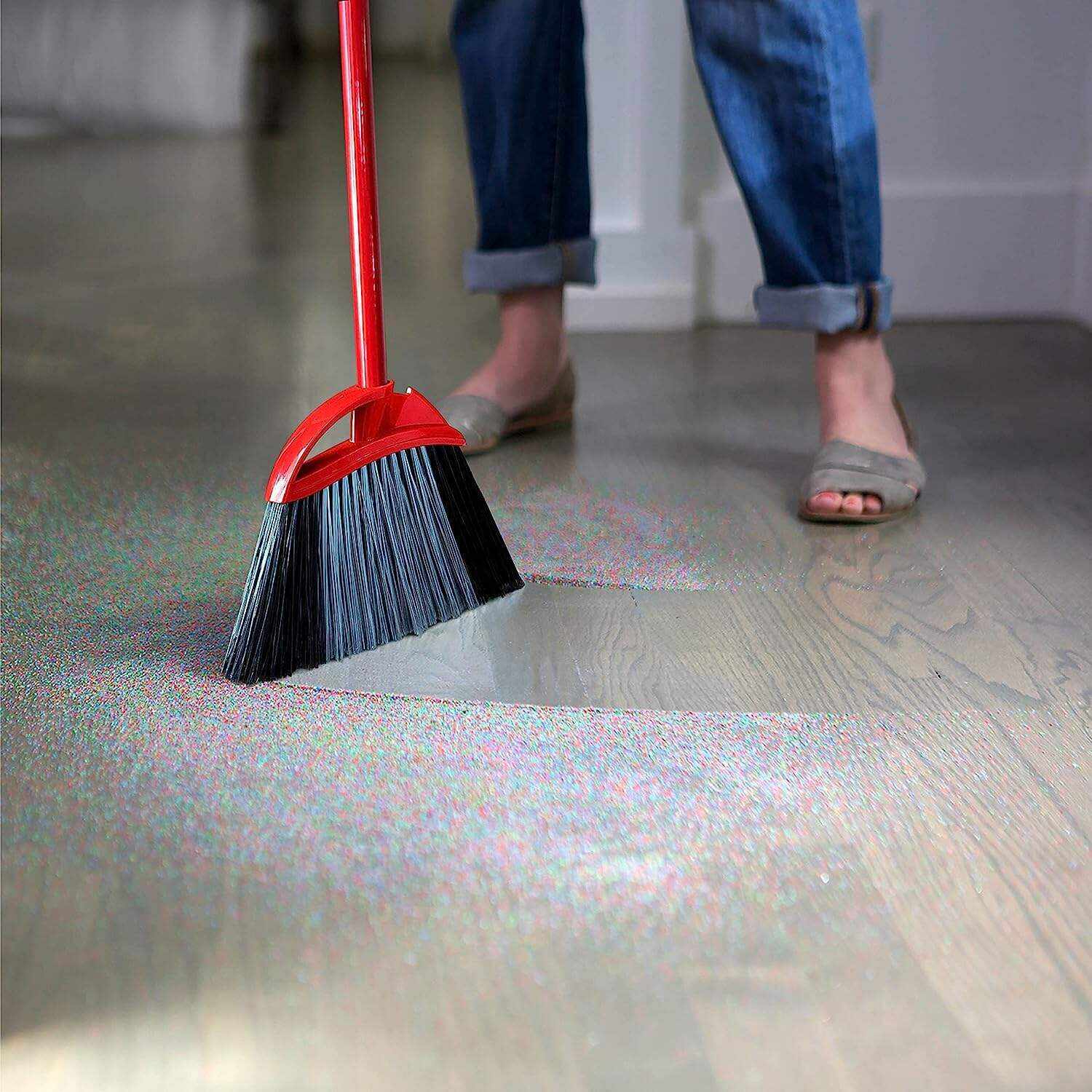 O-Cedar Pet Pro Broom & Step-On Dustpan PowerCorner, Red