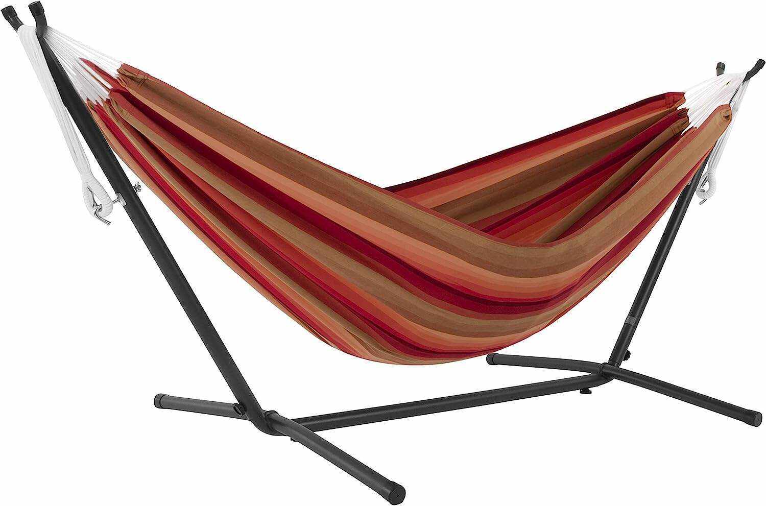 Double Cotton Hammock with Space Saving Steel Stand, Tropical (450 lb Capacity - Premium Carry Bag Included)
