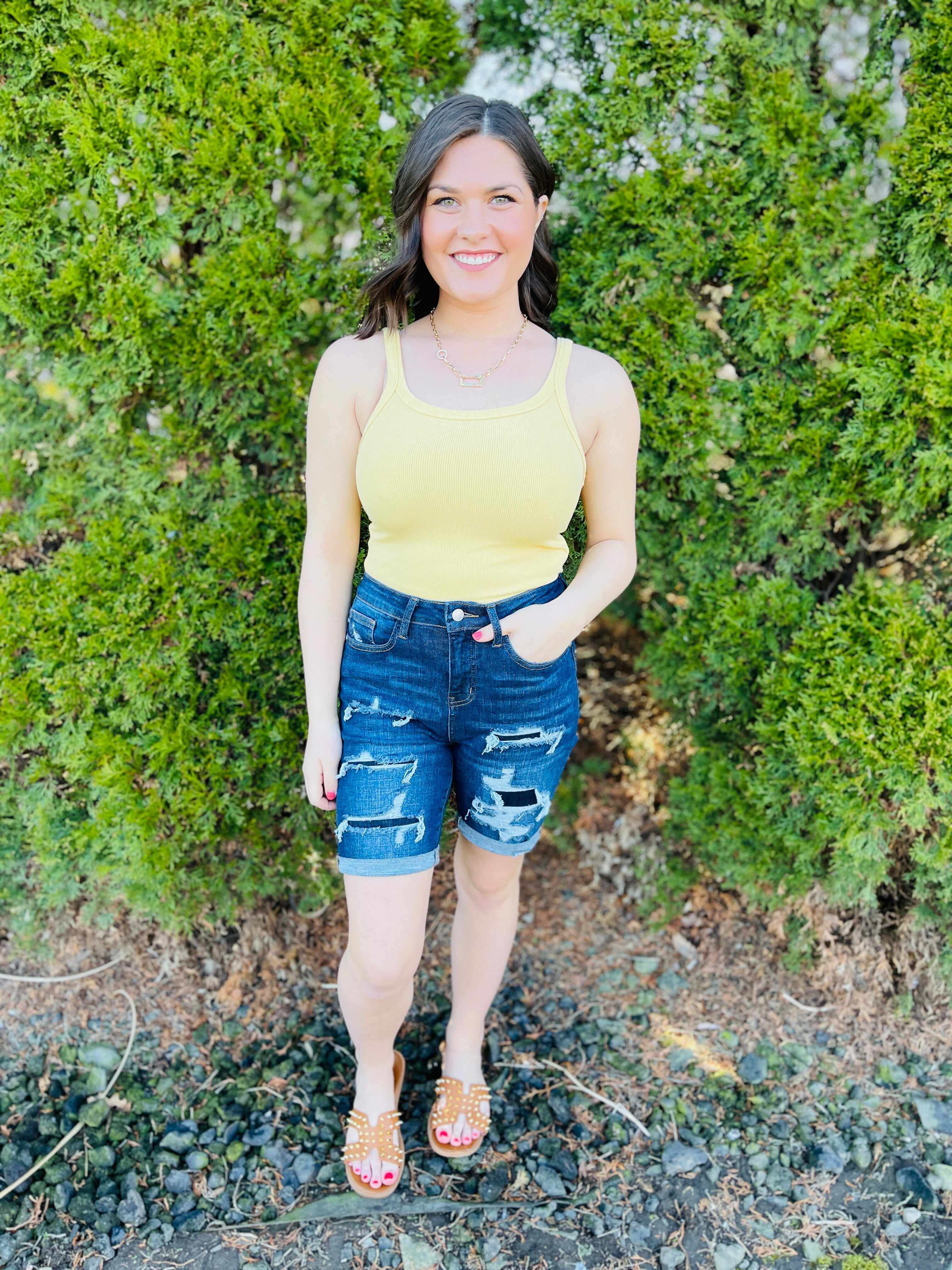 PLUS/REG Patch Me Up Buttercup Bermuda Shorts