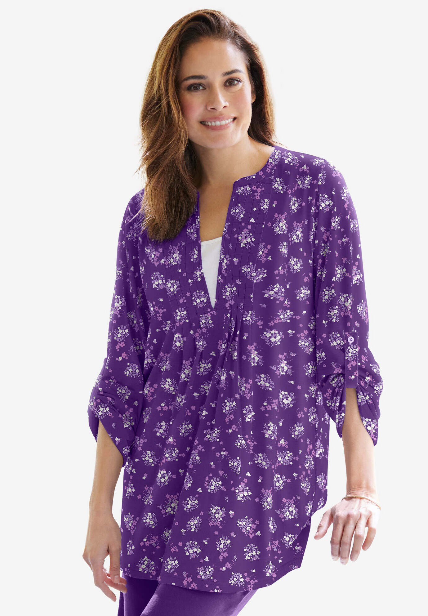 7-Day Box-Stitched Split Neck Tunic