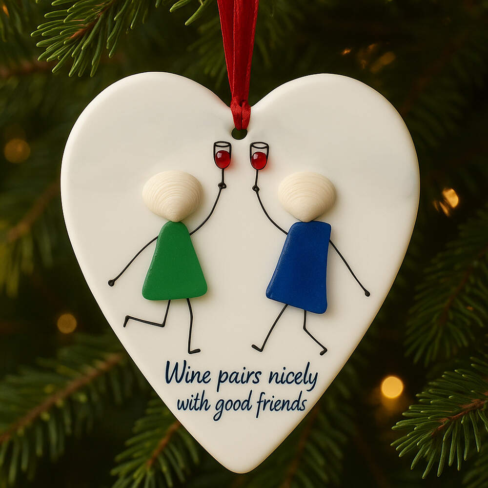 Wine & Friends Seaglass Ornament