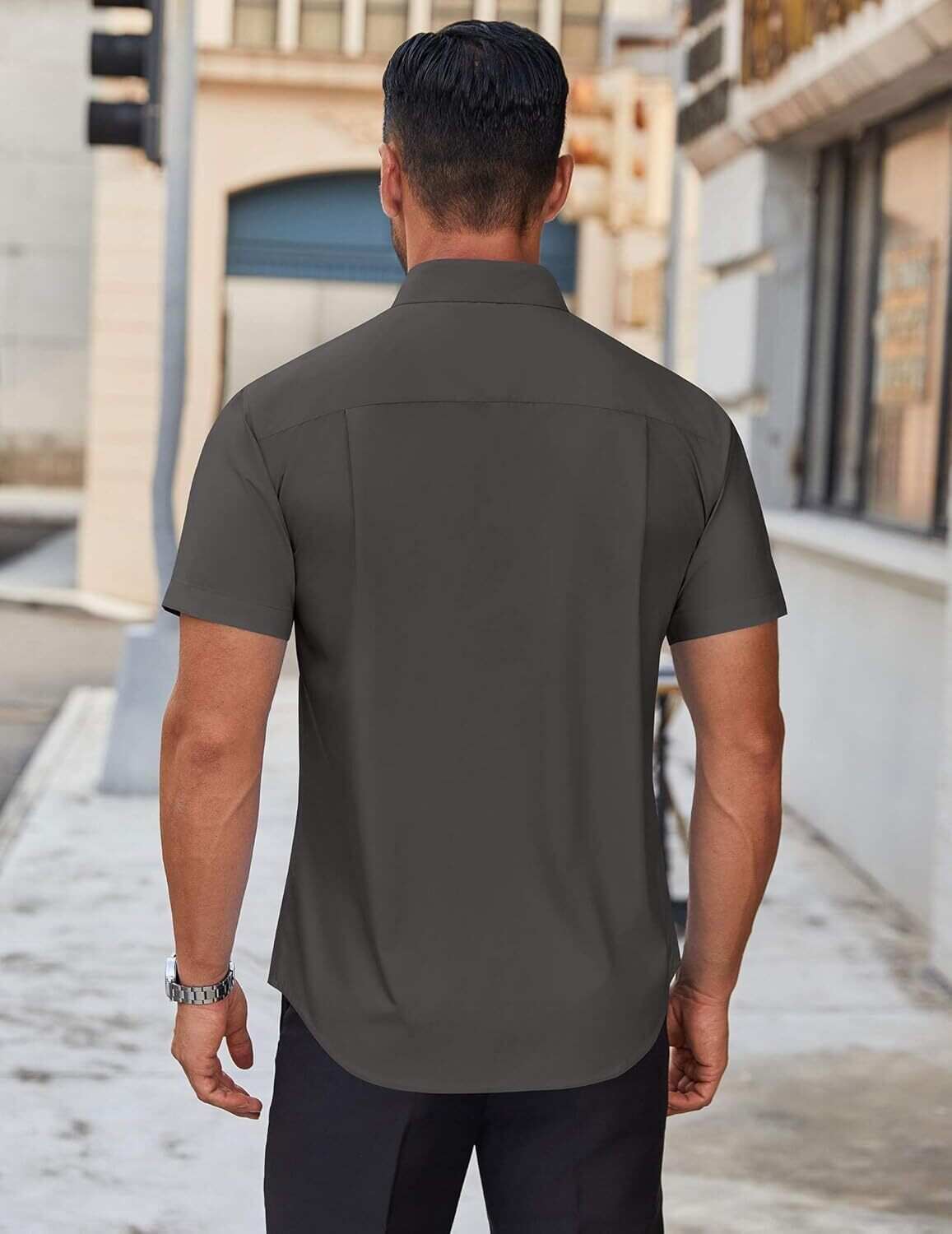 Mens Short Sleeve Dress Shirts Wrinkle Free Casual Button Down Shirts Summer Untucked Dress Shirt