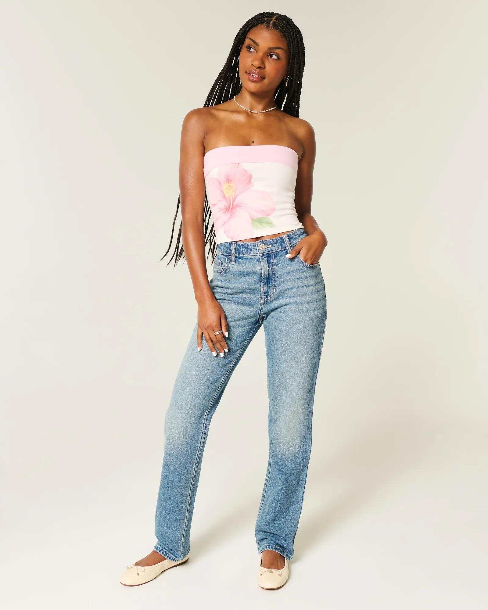 High-Rise Washed Black Straight Jeans