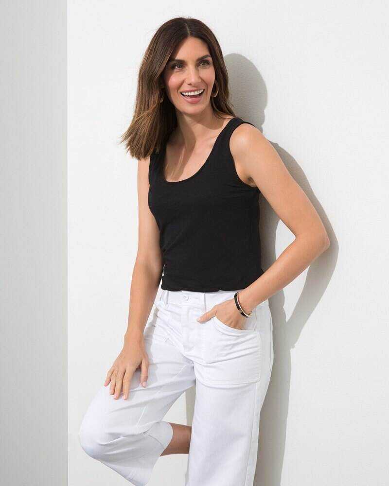 Cotton Slub Scoop Neck Tank Black