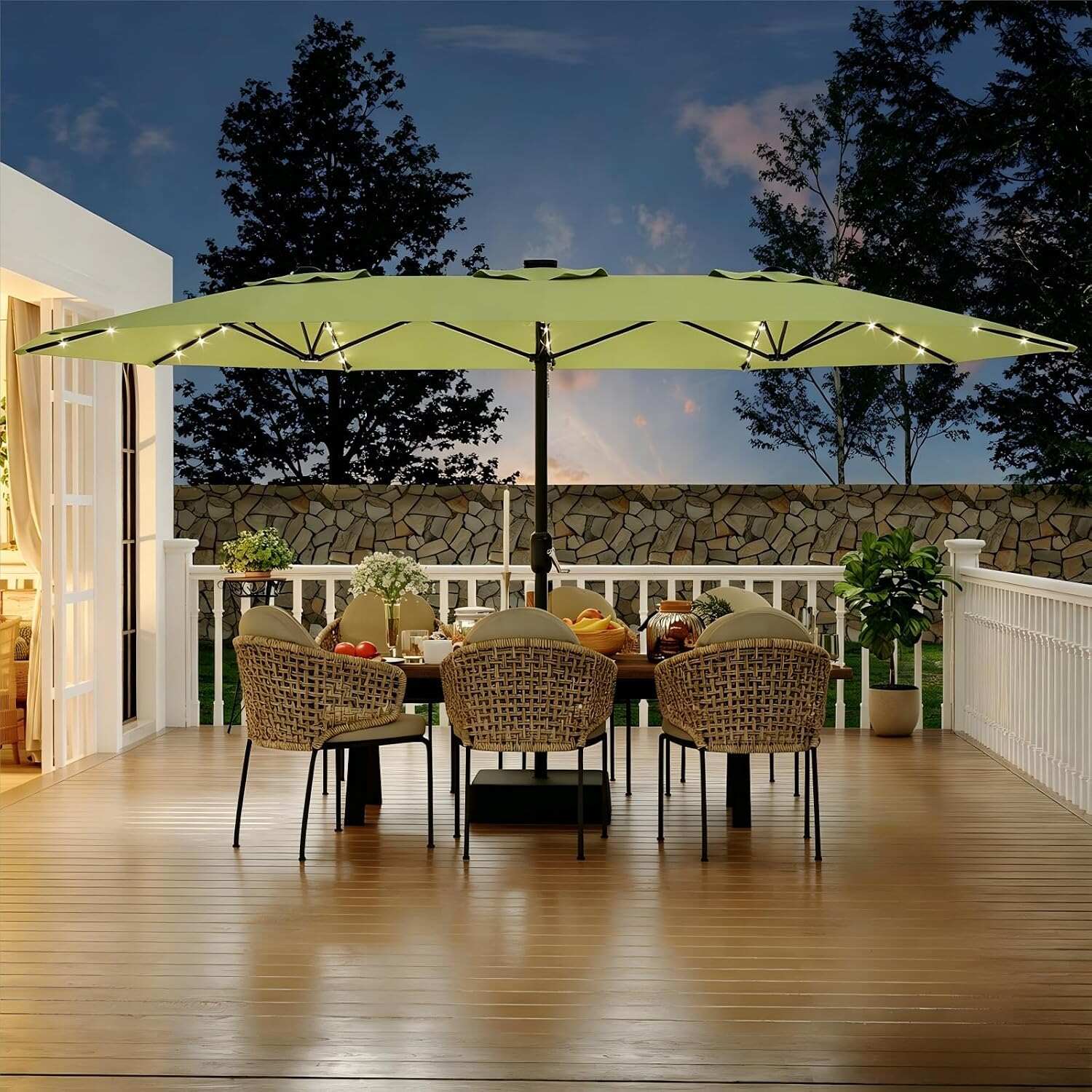 15 ft Rectangular Patio Umbrella with Base Included
