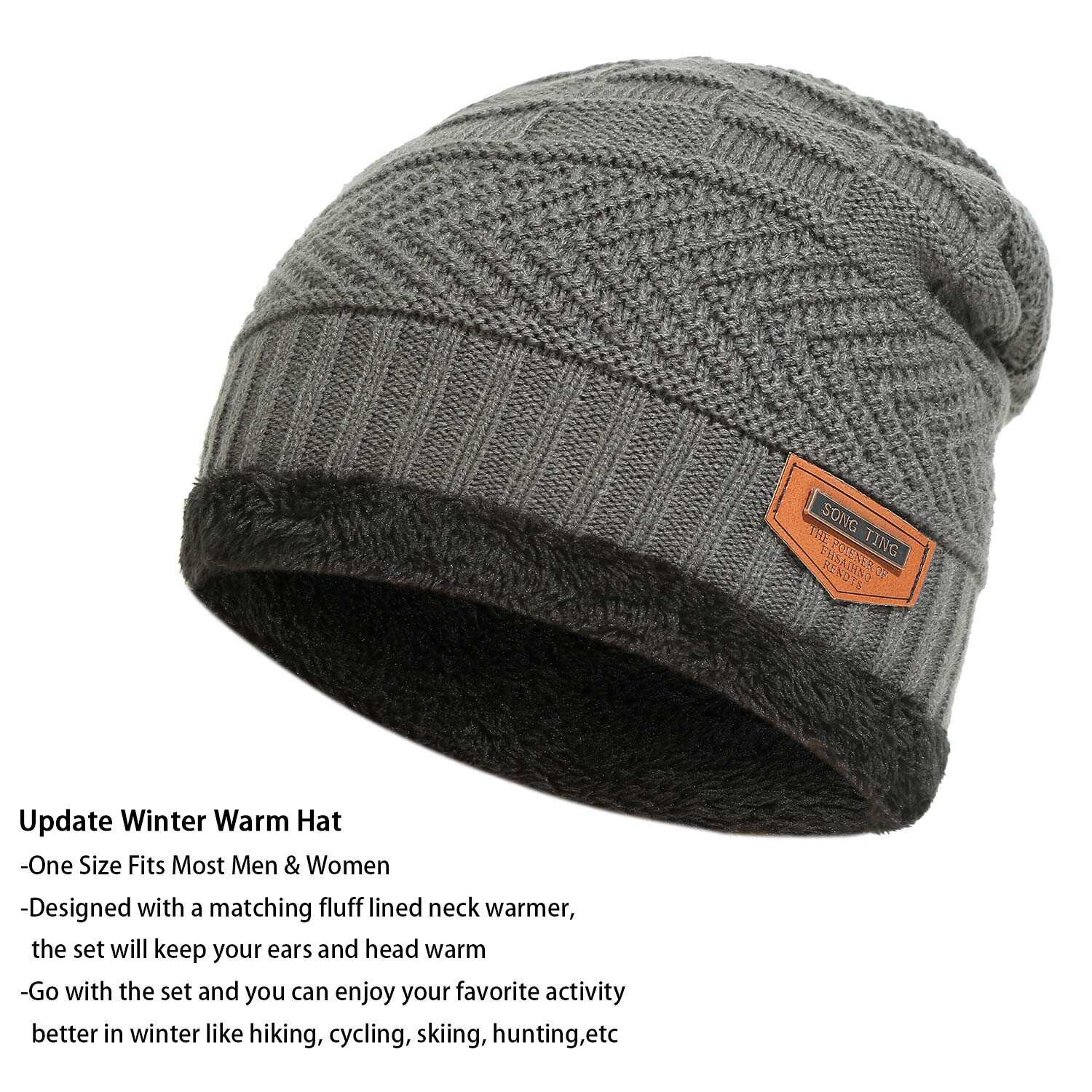 Mens Womens Winter Beanie Hat Scarf Set Warm Knit Hat Thick Fleece Lined Winter Cap