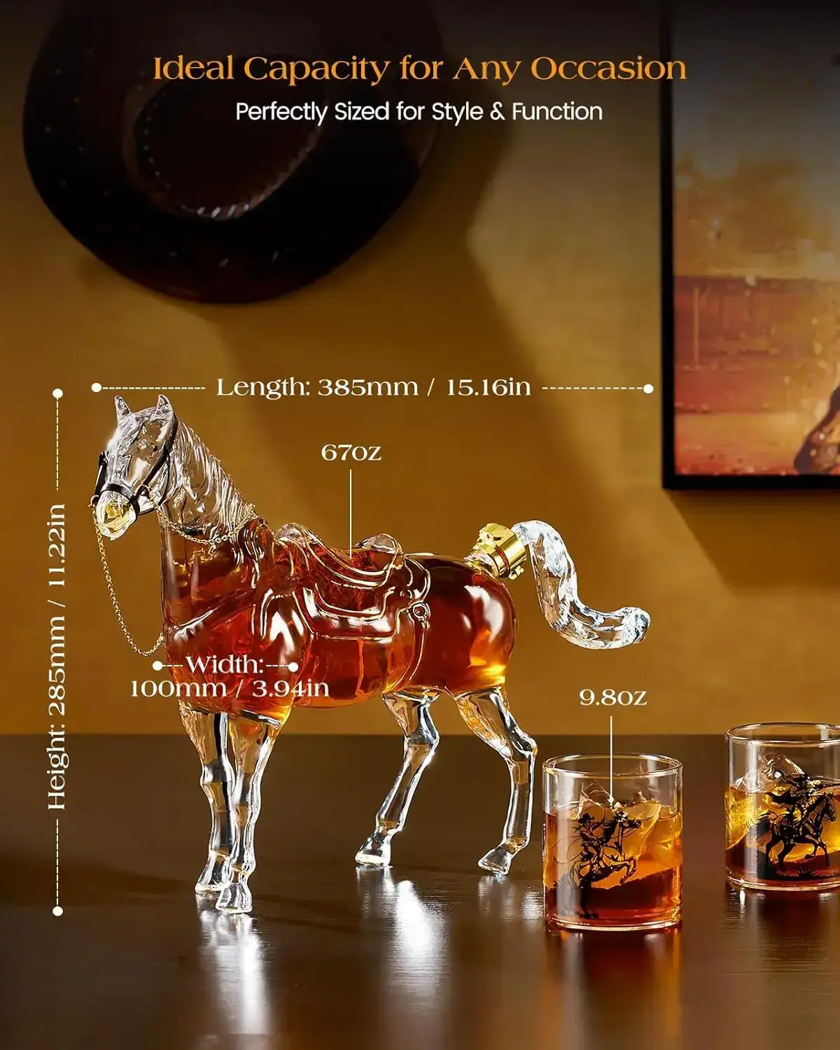 Horse Shaped Whiskey Decanter Set - Western Design