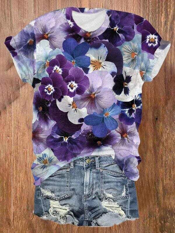 Alzheimer's Awareness Iris Floral Printed Casual T-shirt