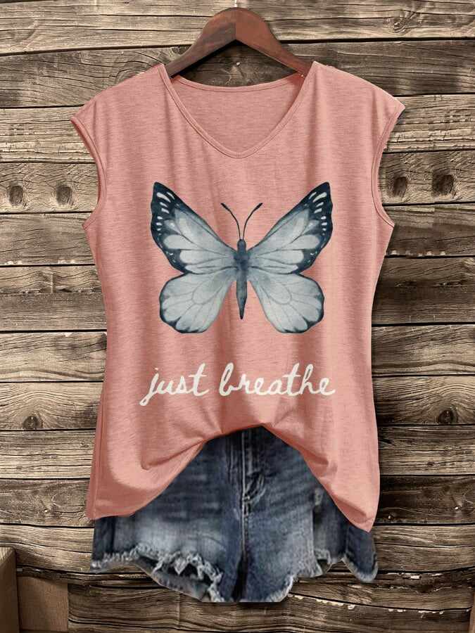 Women's Just Breathe Butterfly Print Vest