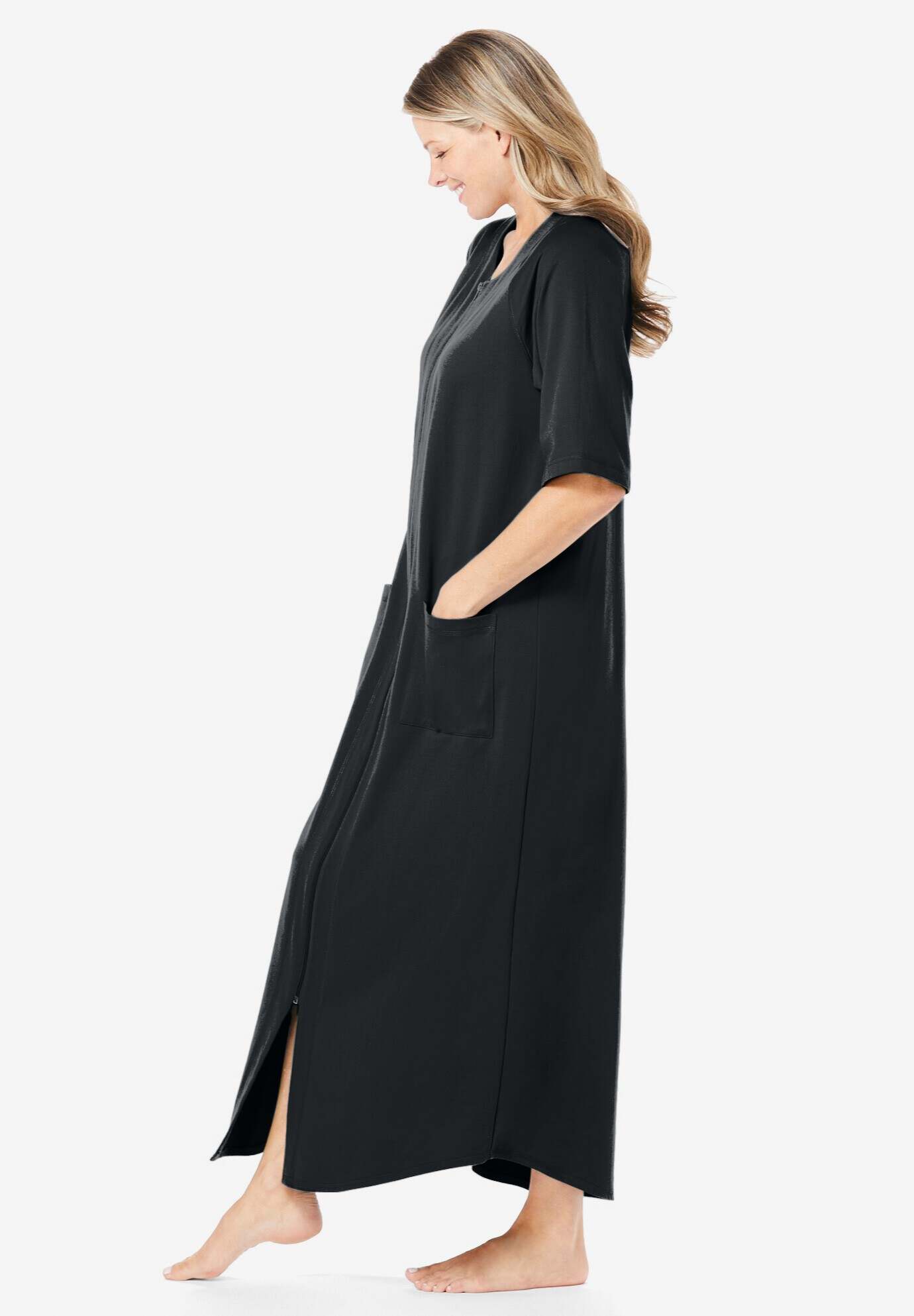 Long French Terry Zip-Front Robe