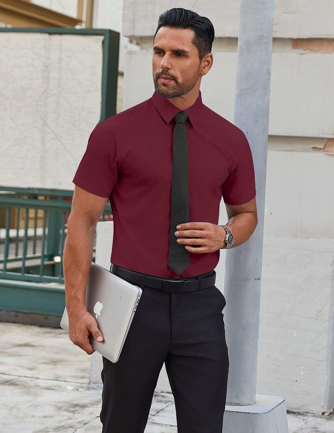 Mens Short Sleeve Dress Shirts Wrinkle Free Casual Button Down Shirts Summer Untucked Dress Shirt