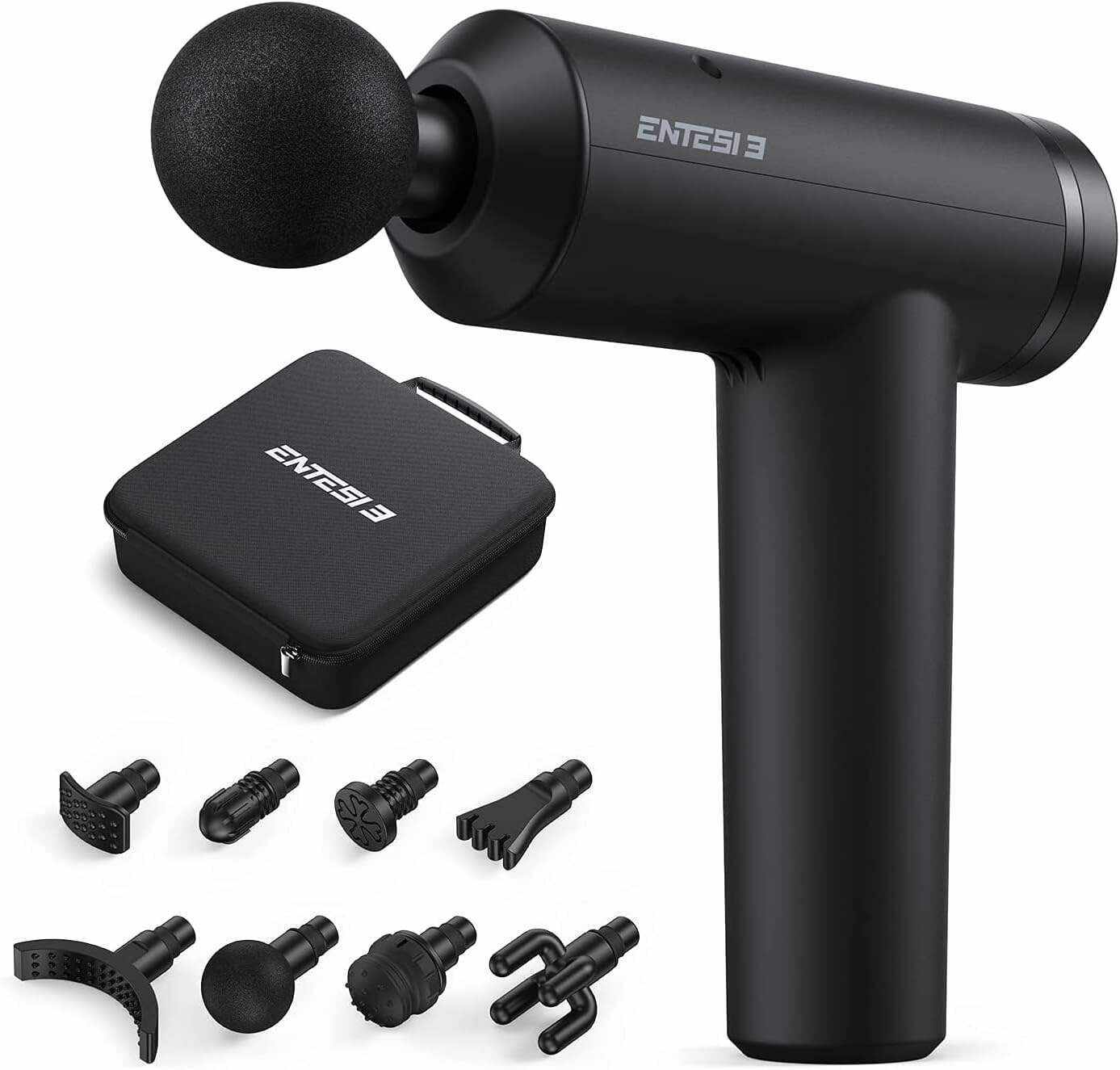ENTESI Massage Gun Deep Tissue, 3 Percussive Muscle Massager for Workout Home Office, Cost-Effective Quiet Handheld Recovery Tool for Pain Relief Daily Therapy, Portable Sport Massager, Gifts for Him