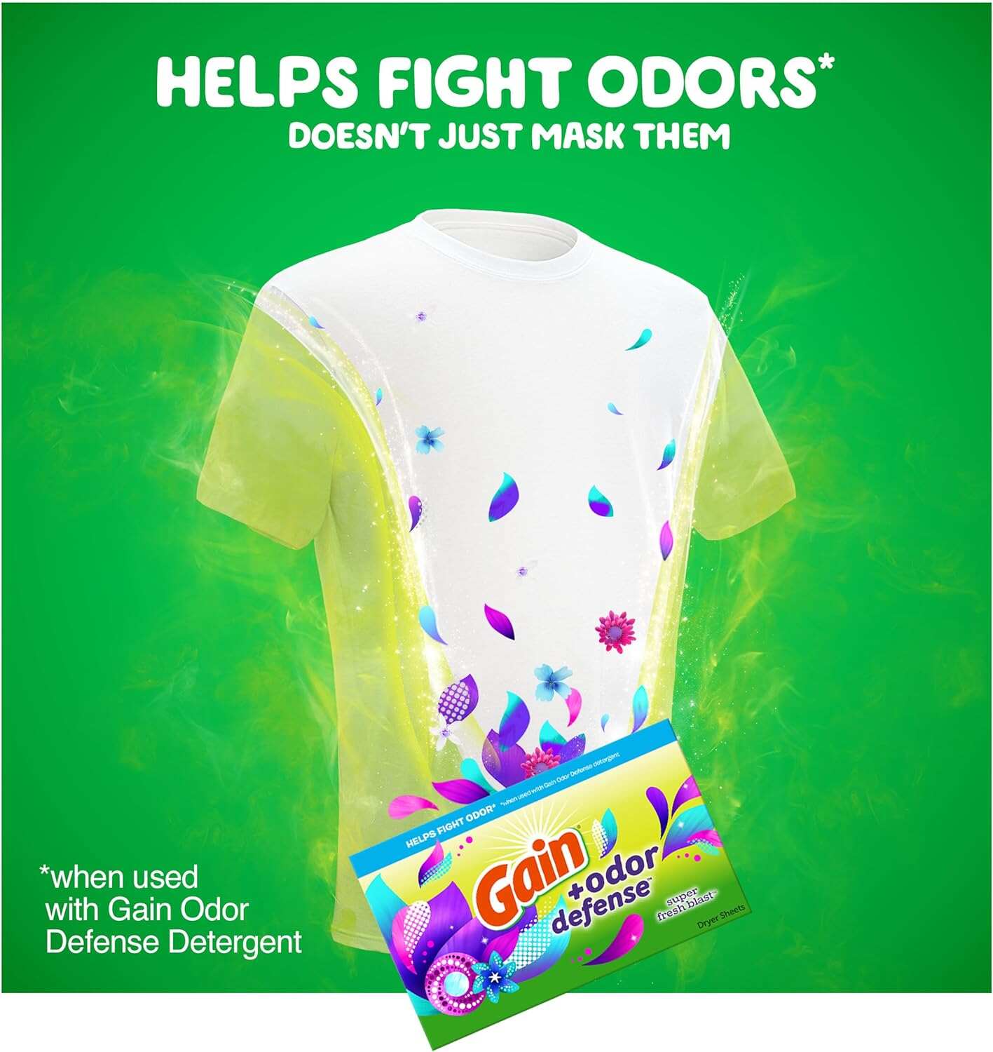 Gain + Odor Defense Dryer Sheets, Super Fresh Blast Scent Fabric Softener Sheets, 240 ct