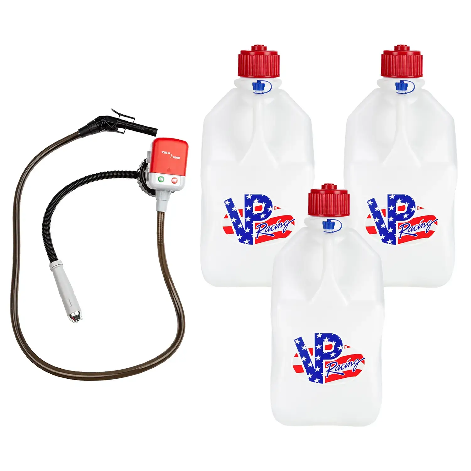(3 PACK) Racing Fuels Utility Jug + (1) Fluid Transfer Pump, Tera Pump, Battery Liquid Transfer, Cordless Water Transfer Outdoor Power Equipment, Motorsports,  Efficiency,  Convenience
