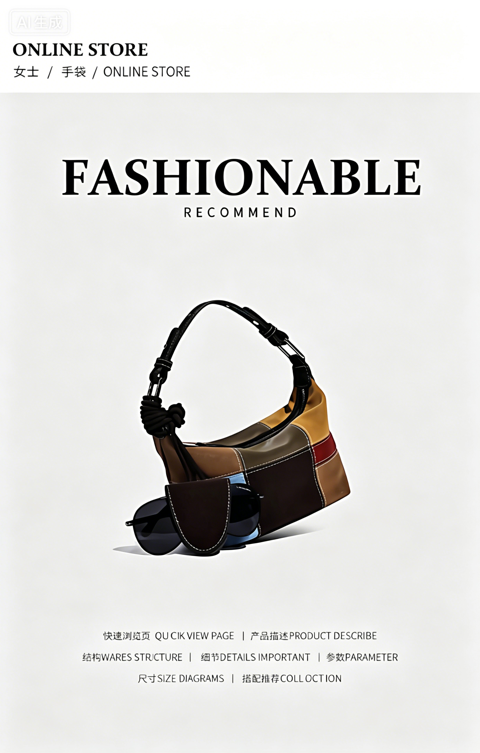 Fashionable women handbag with cowhide leather