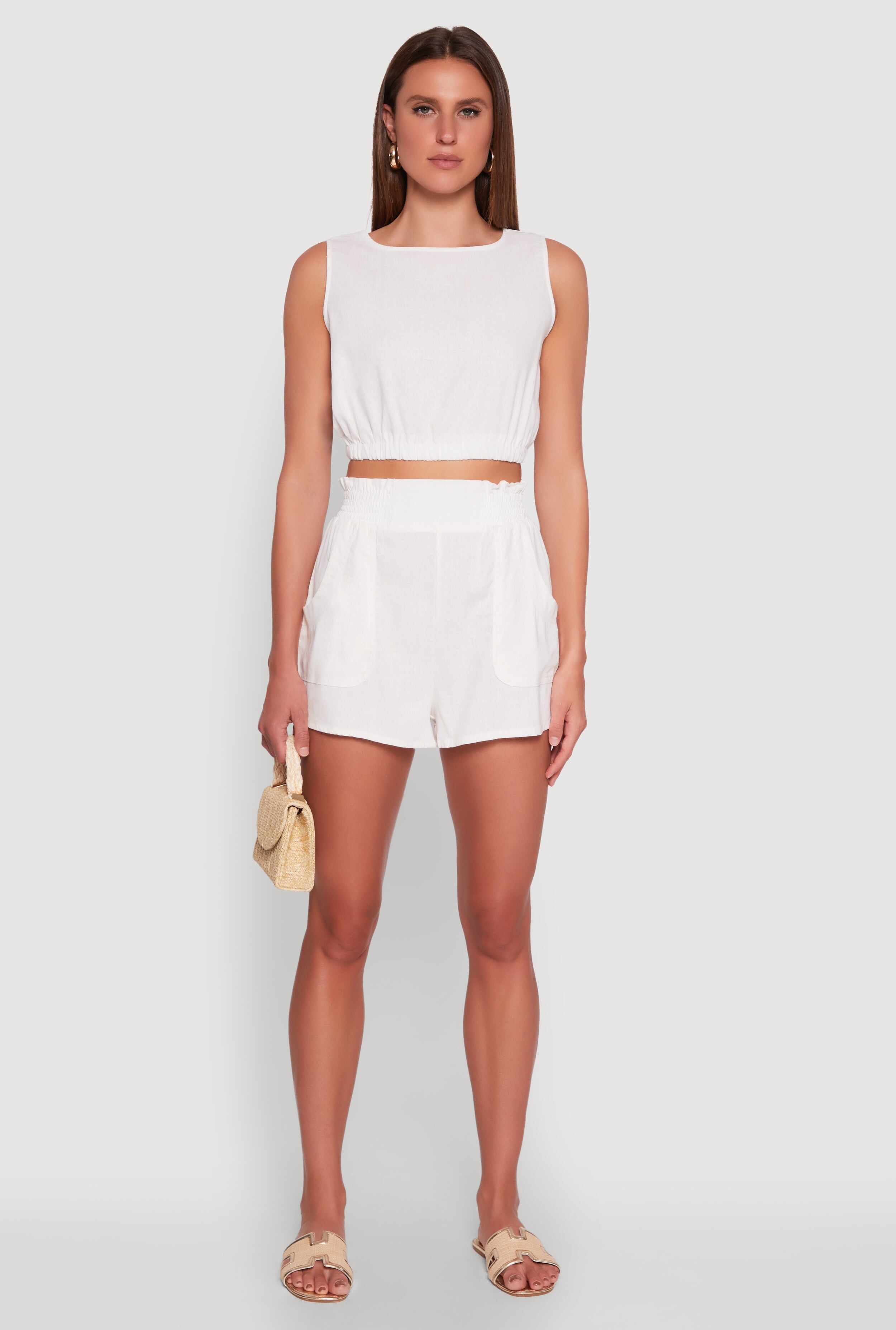 Chic Smocked High Waisted Linen Shorts