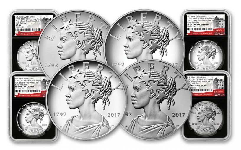 2017 1-oz Silver American Liberty Medals NGC MS-PF-SP69 - Early Release- 225th - 4pc Set - BC