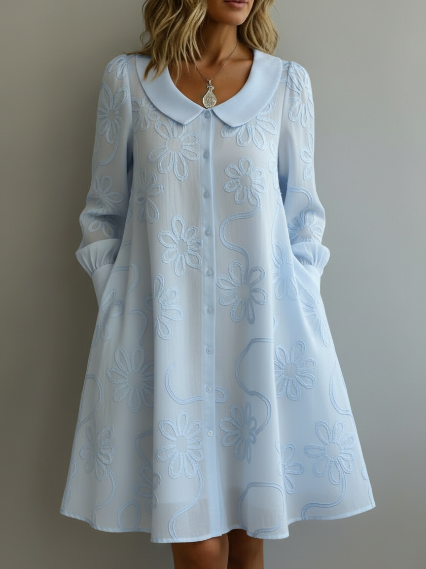 🔥Summer Arrivals🌟Vintage Peter Pan Collar Embroidered Floral Dress