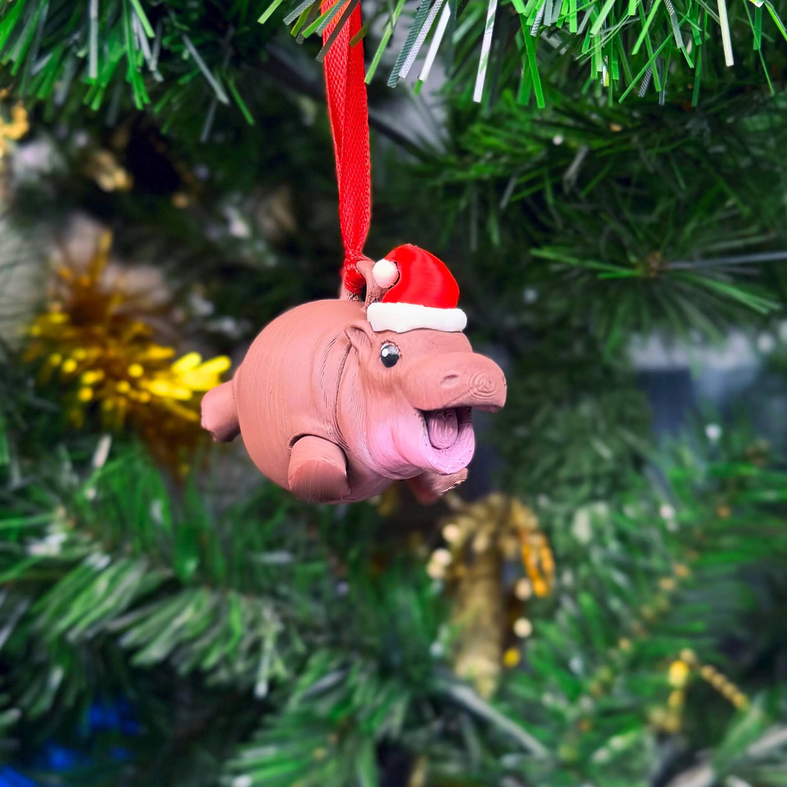 Cute Moo Deng Christmas Ornaments