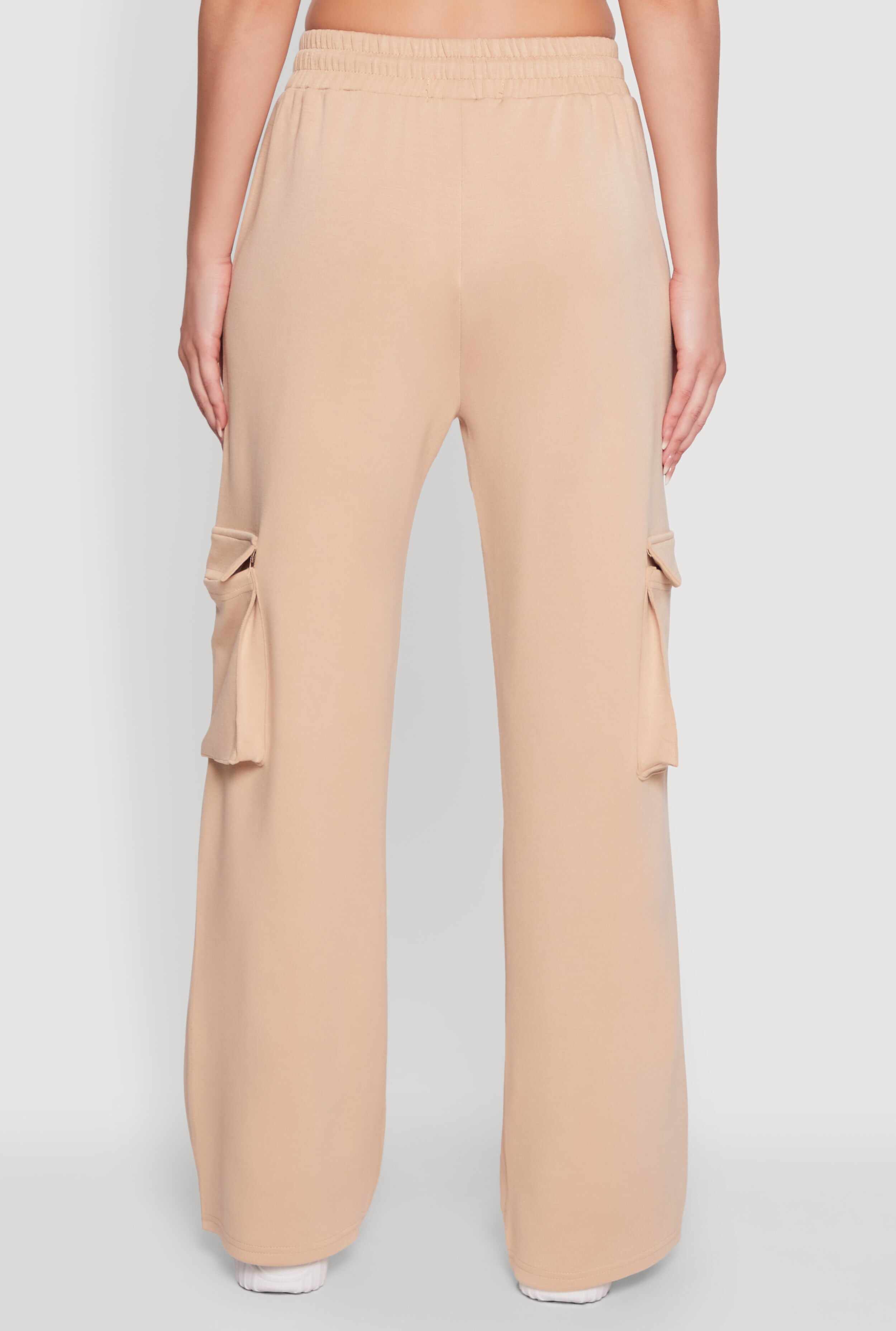 Mid Rise Drawstring Casual Wide Leg Cargo Pants