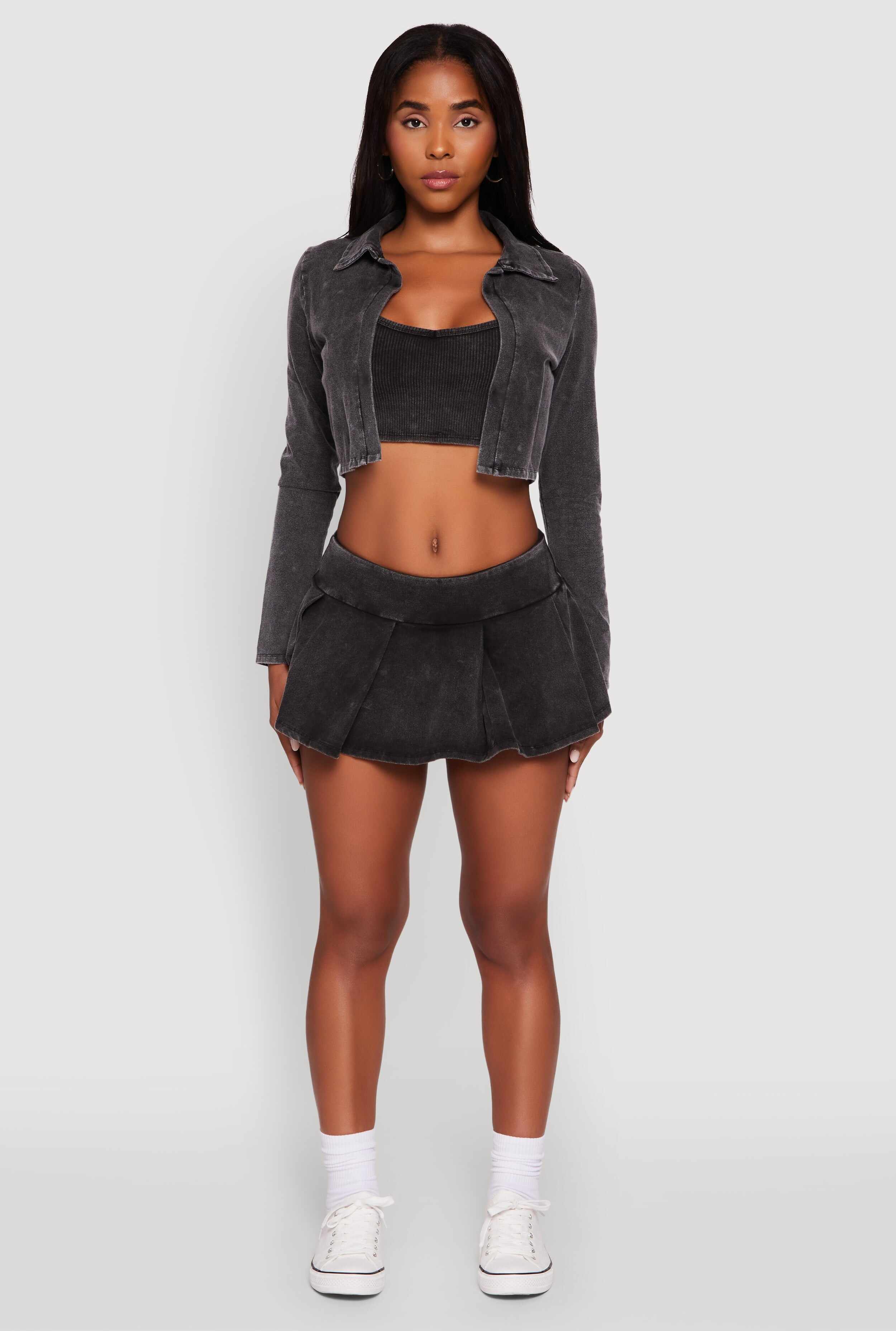 Trendy Acid Wash Pleated Micro Skort