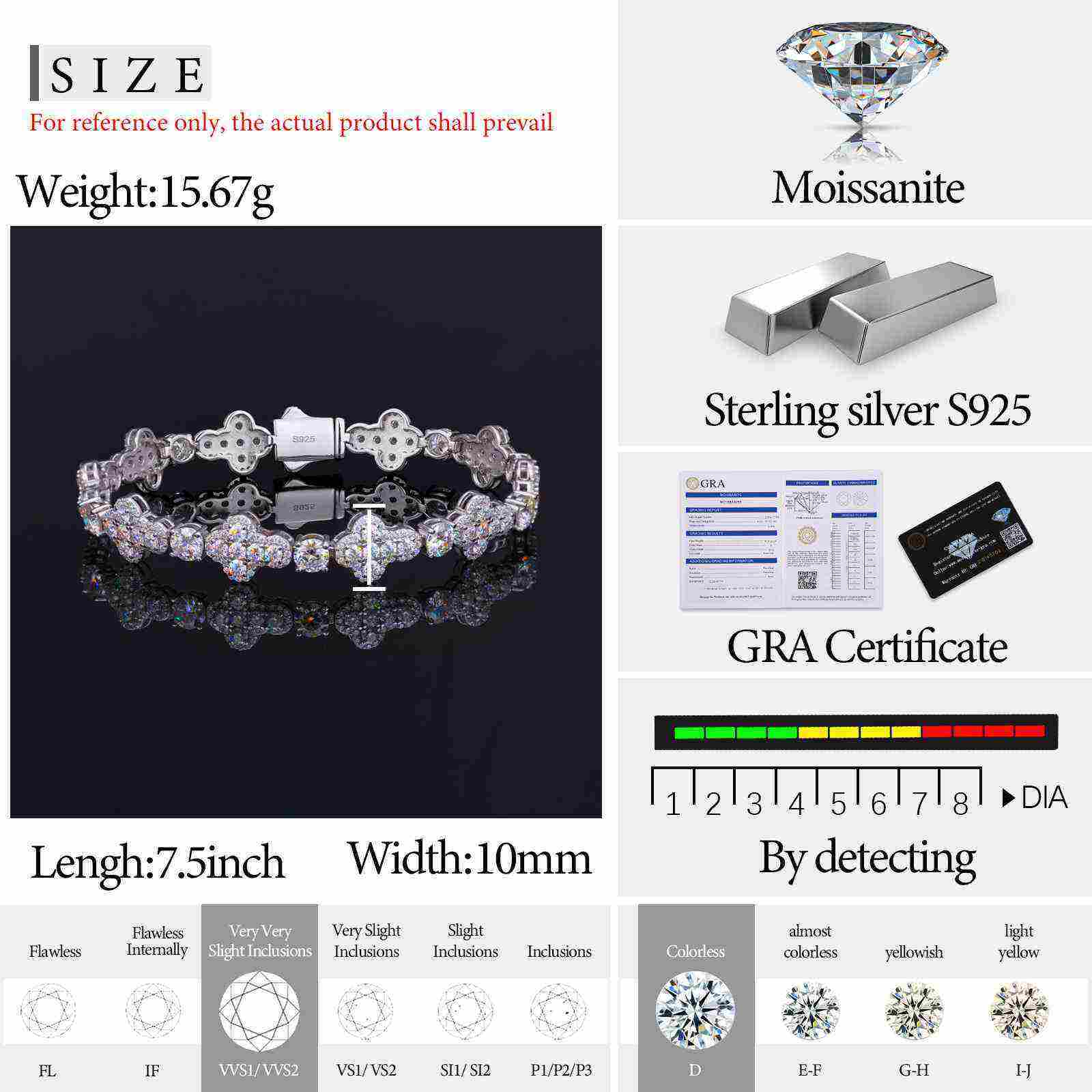 TestTest 10mm S925 Moissanite Cross Tennis Bracelet