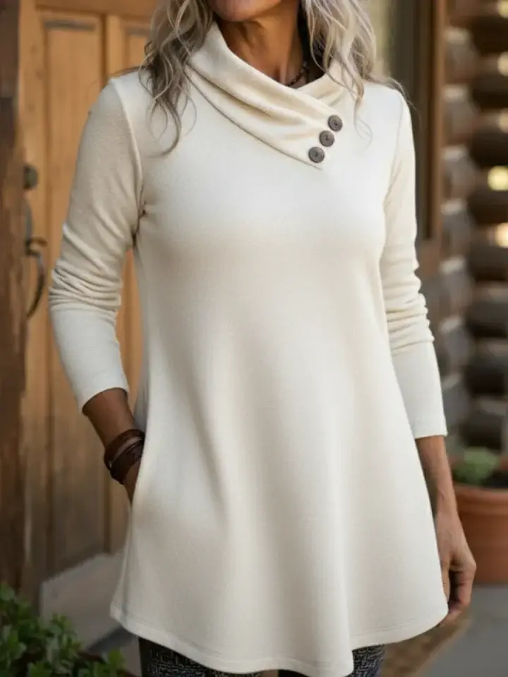 🔥Summer Arrivals🌟Elegant Cowl Neck Button-down A-line Pullover